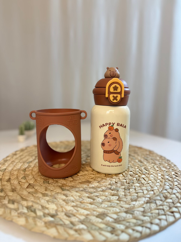 قمقمه داخل استیل کودک تدی 🧸دو حالته + کاور سیلیکونی(خاصیت ضربه گیری)