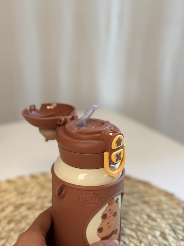 قمقمه داخل استیل کودک تدی 🧸دو حالته + کاور سیلیکونی(خاصیت ضربه گیری)