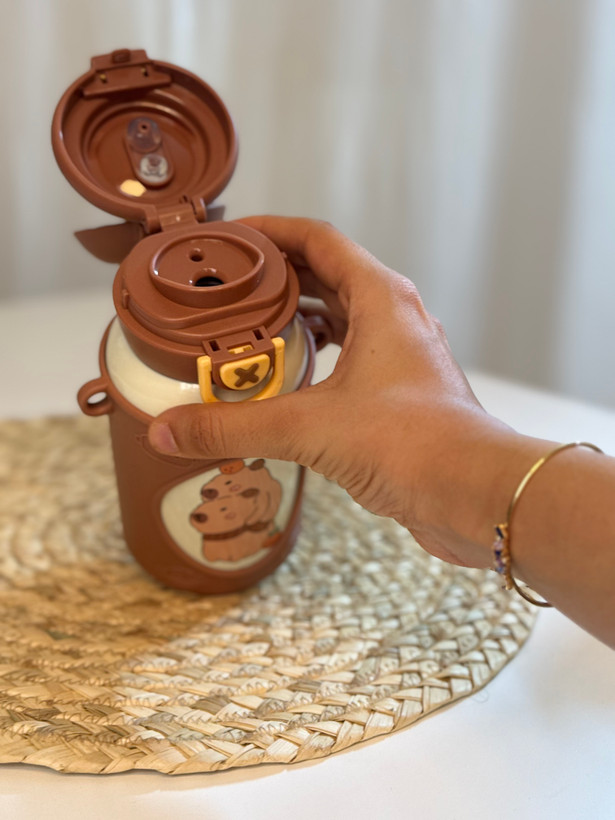 قمقمه داخل استیل کودک تدی 🧸دو حالته + کاور سیلیکونی(خاصیت ضربه گیری)