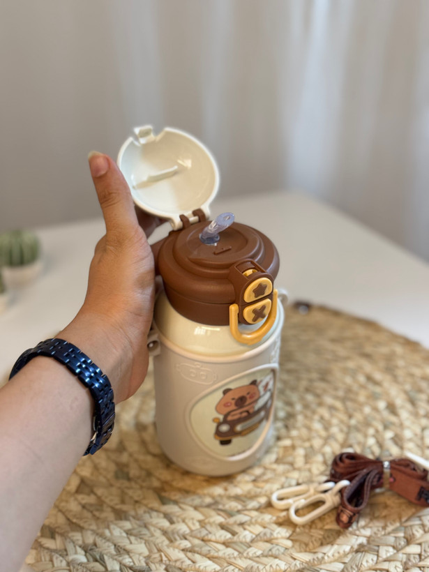 قمقمه داخل استیل کودک تدی 🧸دو حالته + کاور سیلیکونی(خاصیت ضربه گیری)