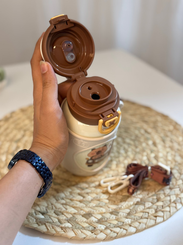 قمقمه داخل استیل کودک تدی 🧸دو حالته + کاور سیلیکونی(خاصیت ضربه گیری)