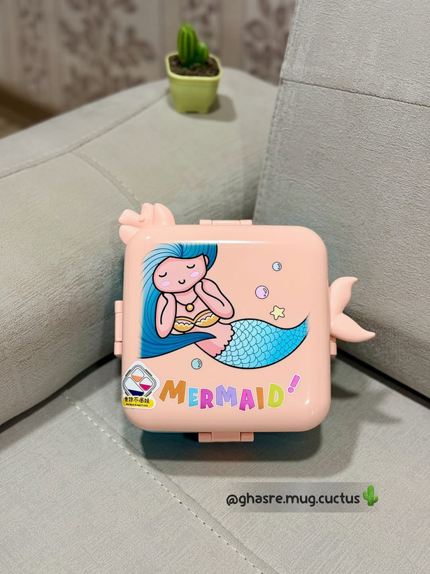 🧜♀️لانچ باکس دوطبقه قاطی نشو پری دریایی همراه کاسه و قاشق استیل کد ۲۰۸