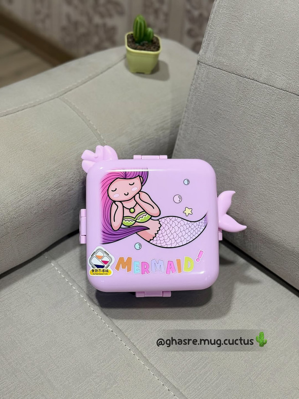 🧜♀️لانچ باکس دوطبقه قاطی نشو پری دریایی همراه کاسه و قاشق استیل کد ۲۰۸